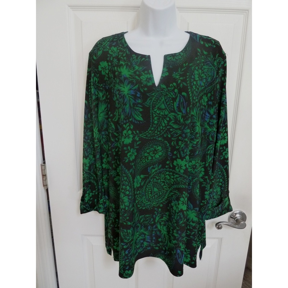 NWT!! JONES NEW YORK Sz XL 16 Tunic Top Cuffed Sleeves Career Office Dark Floral